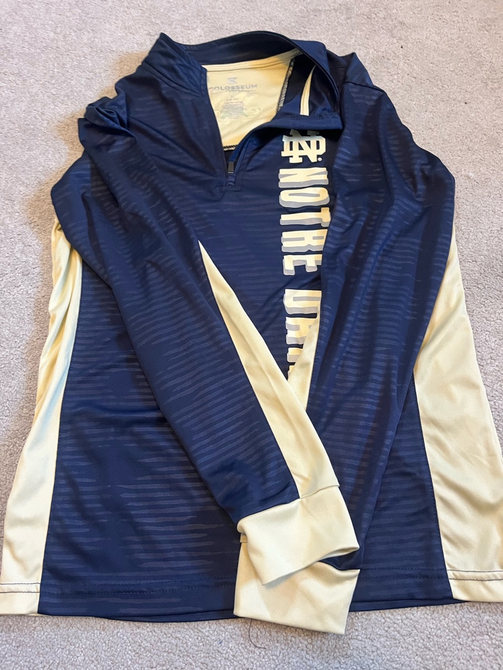 Colosseum Notre Dame Youth Navy and Gold Long-Sleeve Quarter-Zip Top